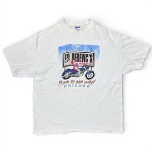 Vintage 90s Ed Debevic's Diner Motorcycles Biker Hanes Beefy T Shirt Chicago XL